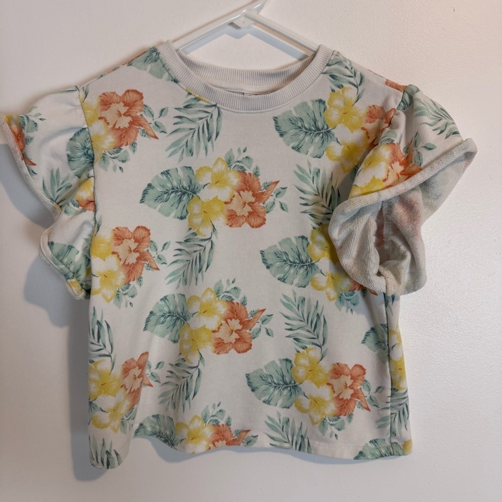Janie and Jack Hibiscus French Terry Sweatshirt short sleeve floral print SZ 12